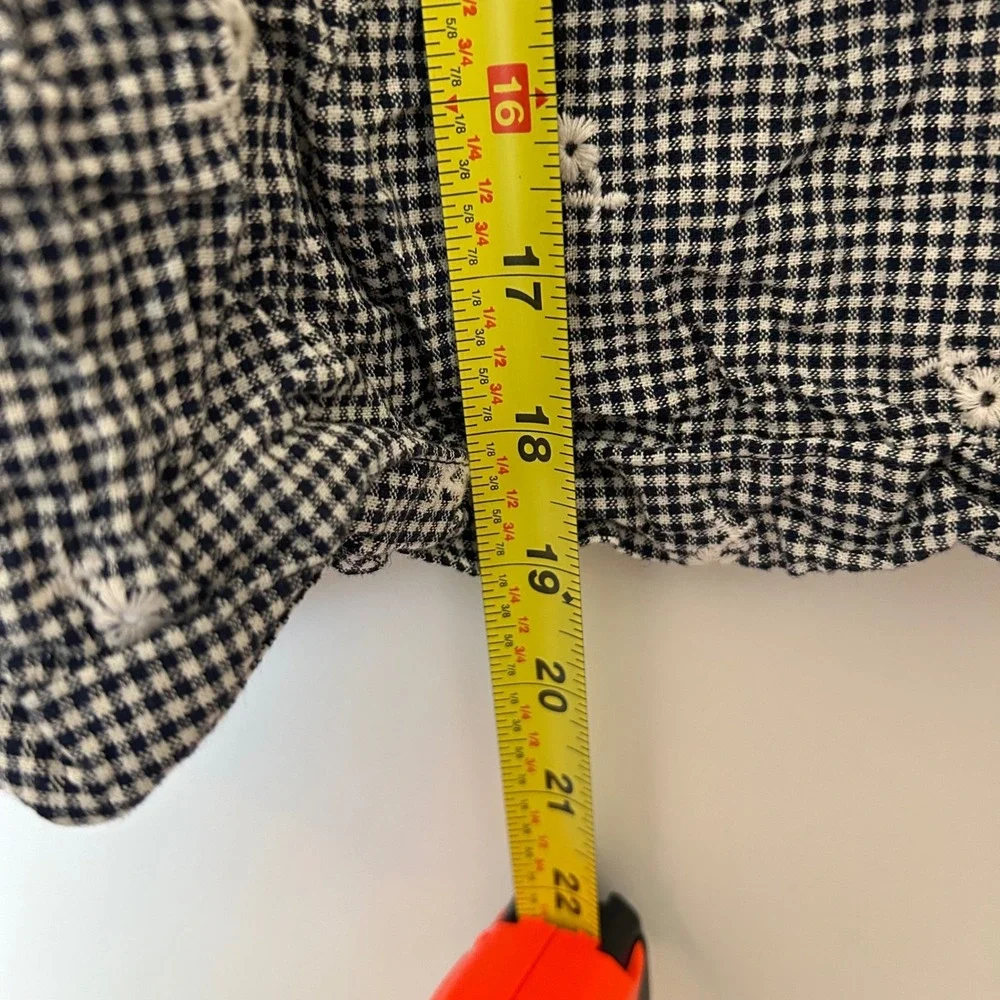 Madewell Medium black white floral gingham peasant shirred puff sleeve blouse